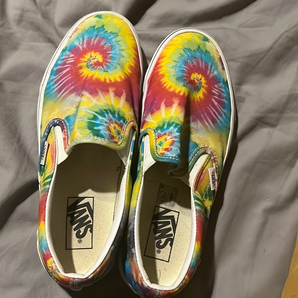 Rainbow tie dye slip on vans